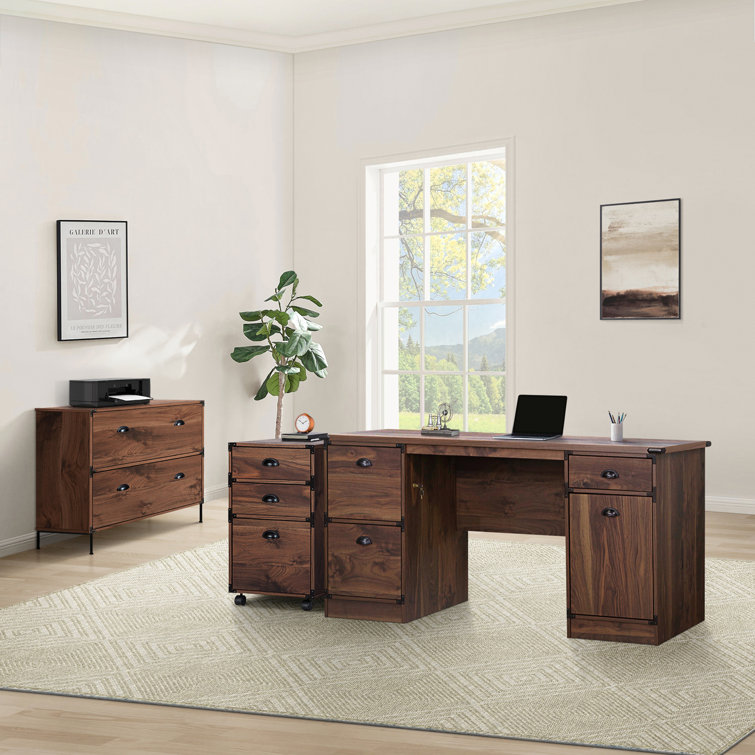 Saint Birch 3 Piece Wood Contemporary Executive Desk With 2 Sets Office Set Walnut